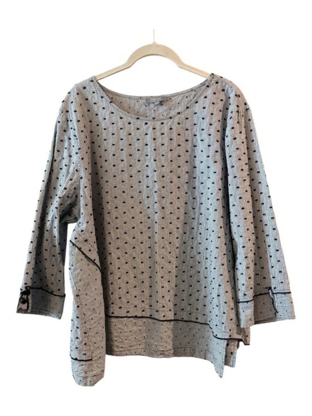 Habitat Textured Stripe Dot Top XL | Black White Artsy Tunic Blouse
